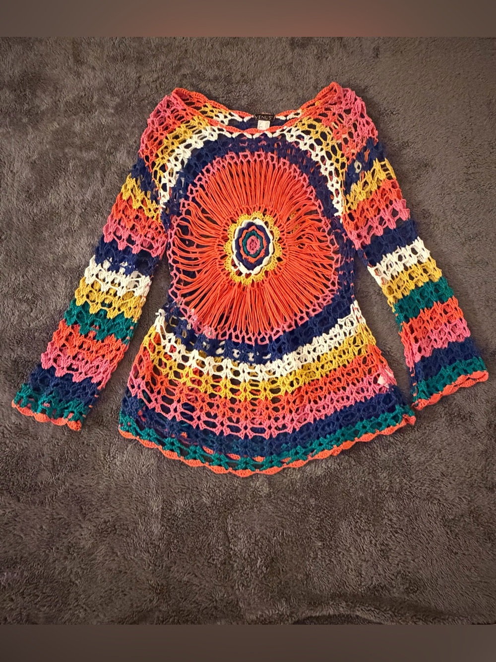 Beautiful Handmade Colorful Crochet Sunburst Long-Sleeve